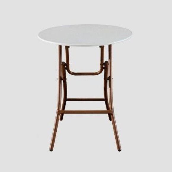 French Cafe Folding Round Patio Bistro Table White Brown Metal Frame - Threshold - Picture 4 of 8